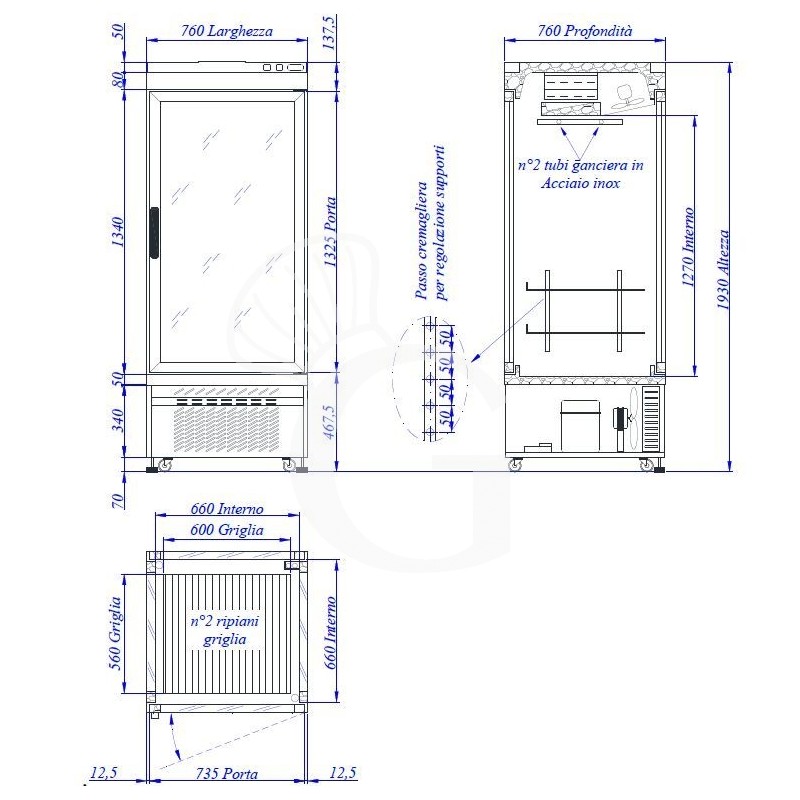 Scheda tecnica vetrina frigo per carne - 1 porta - temp. -5°C/+10°C