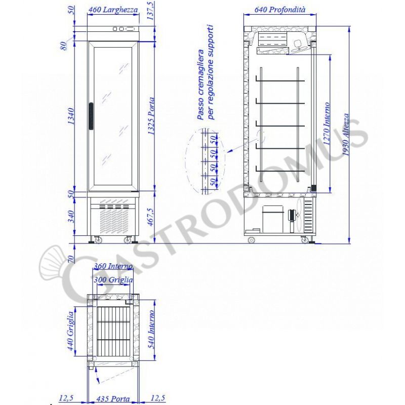 Espositore Refrigerato Pasticceria Ventilato 250 LT -5°C/+10°C 1 lato vetro