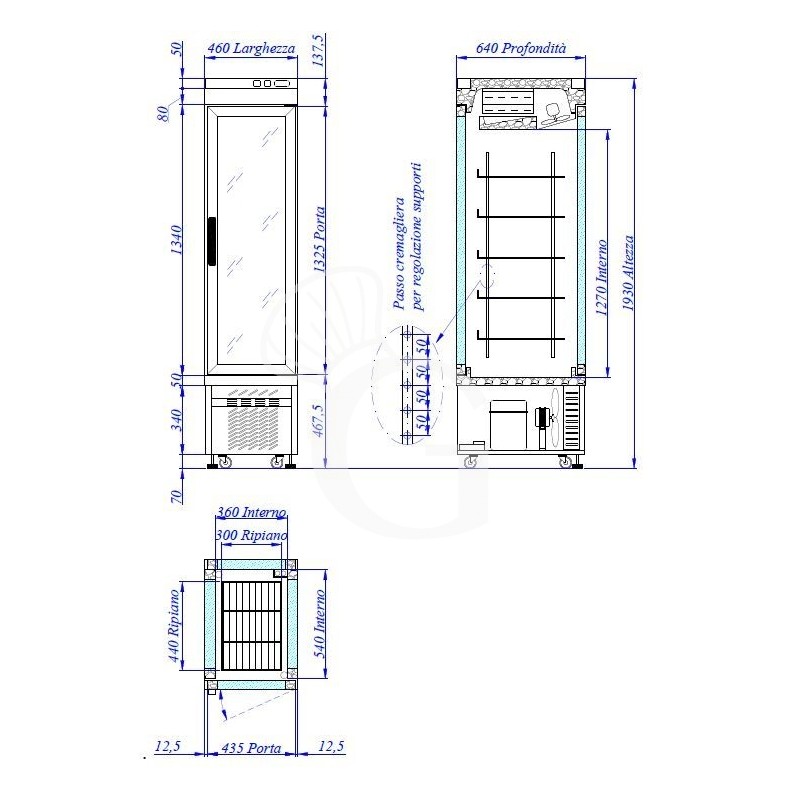 Espositore Refrigerato Pasticceria Ventilato 250 LT -5°C/+10°C 4 lati vetro