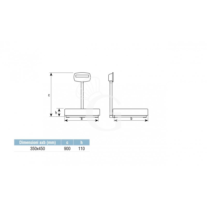 Bilancia monocella completa portata 30 Kg precisione 2 g L 350 mm x P 450 mm x H 900 mm, scheda tecnica