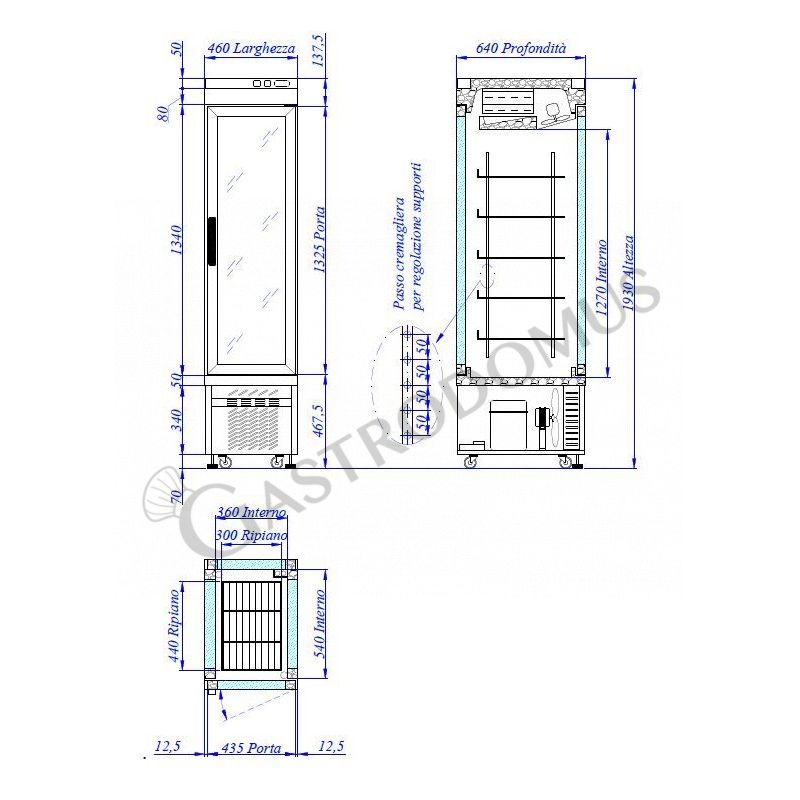 Espositore Refrigerato Pasticceria Ventilato 250 LT -25°C/+5°C 4 lati vetro