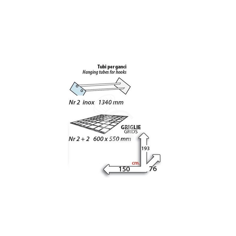 Vetrina frigo per carne - 2 porte - temp. -5°C/+10°C - L 1500 mm x P 760 mm x H 1930 mm - caratteristiche tecniche