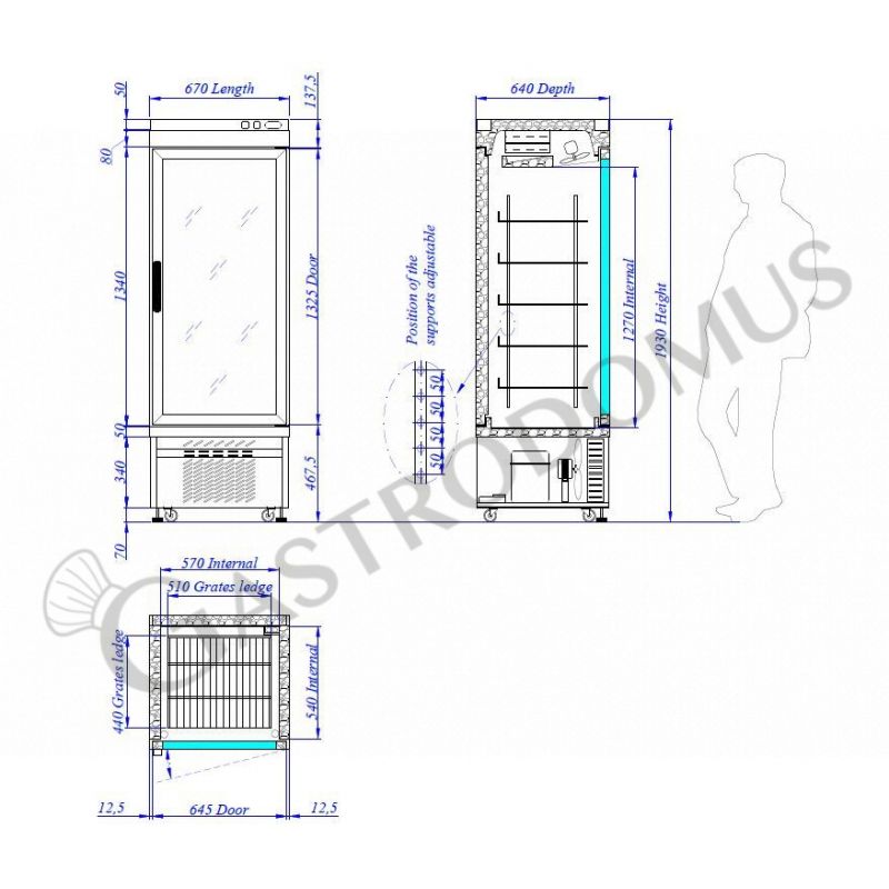 Espositore Refrigerato Pasticceria Ventilato 400 LT -5°C/+10°C 1 lato vetro