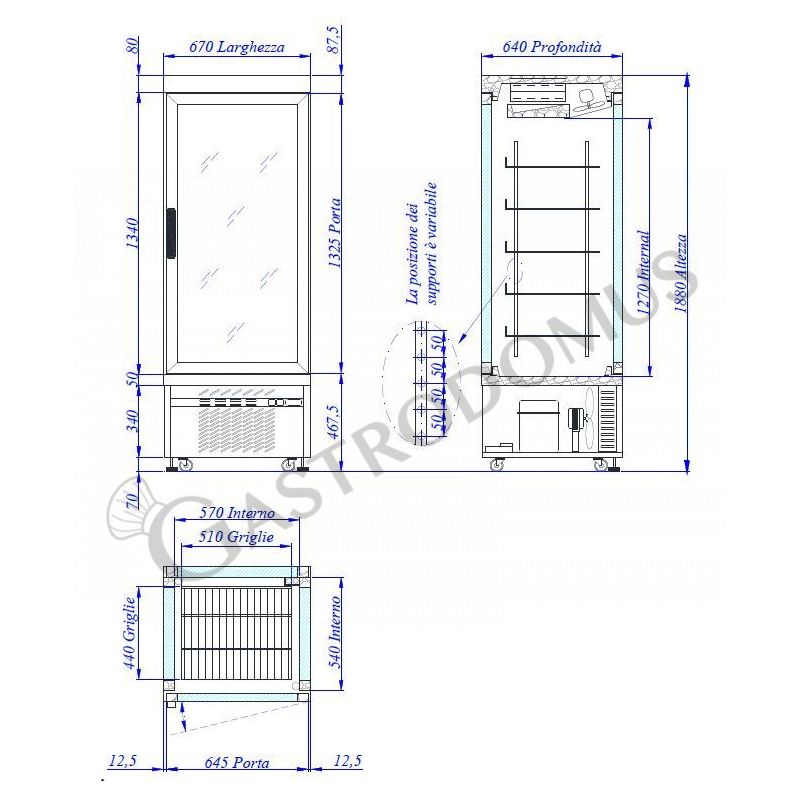 Espositore Refrigerato Pasticceria Statico 450 LT +2°C/+10°C 4 lati vetro