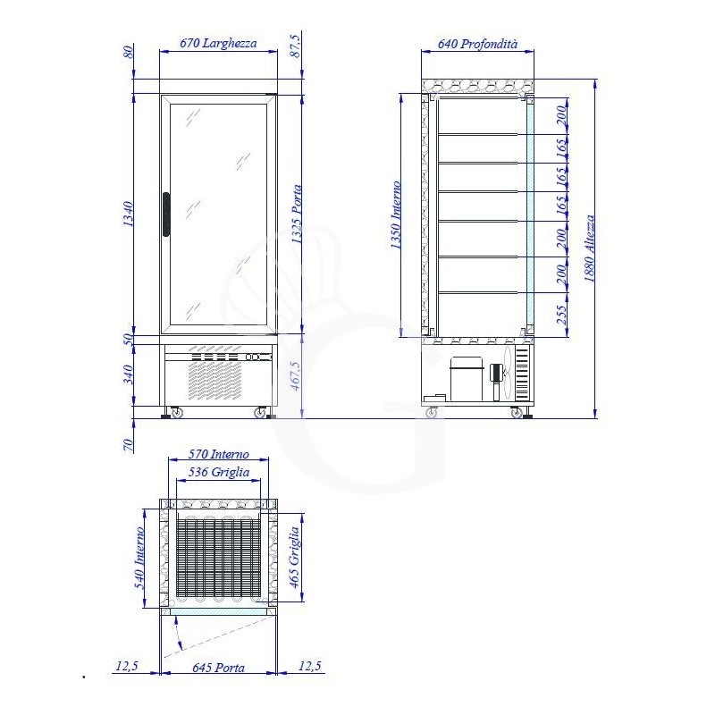 Espositore Refrigerato Pasticceria Statico 450 LT -15°C/-25°C 4 lati vetro