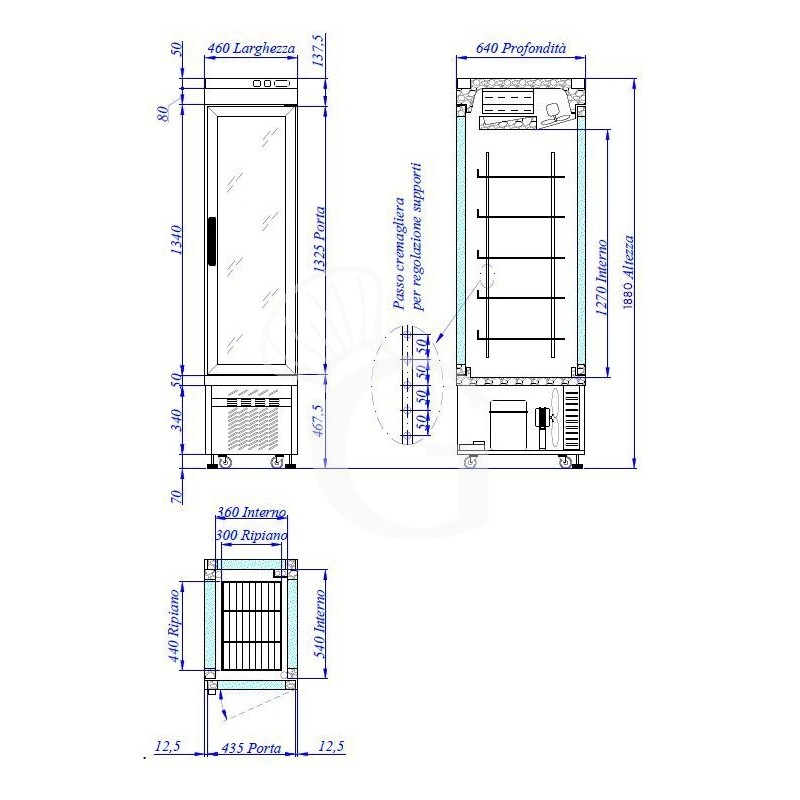 Espositore Refrigerato Pasticceria Statico 250 LT +2°C/+10°C 4 lati vetro