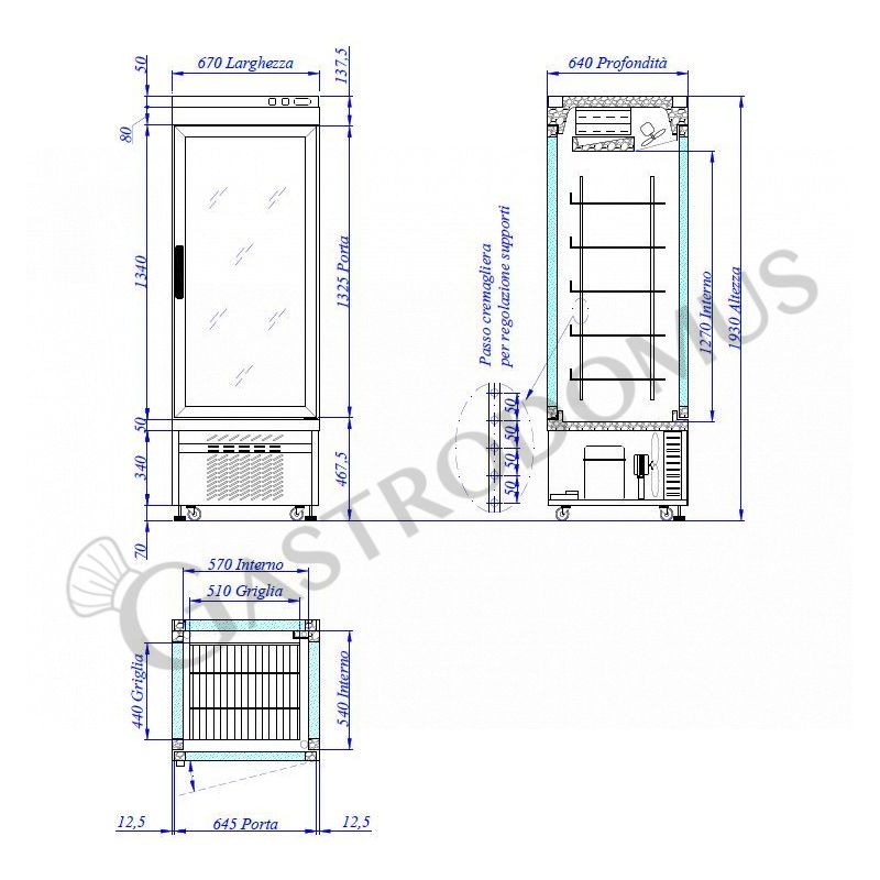 Espositore Refrigerato Pasticceria Ventilato 430 LT -5°C/+10°C 4 lati vetro