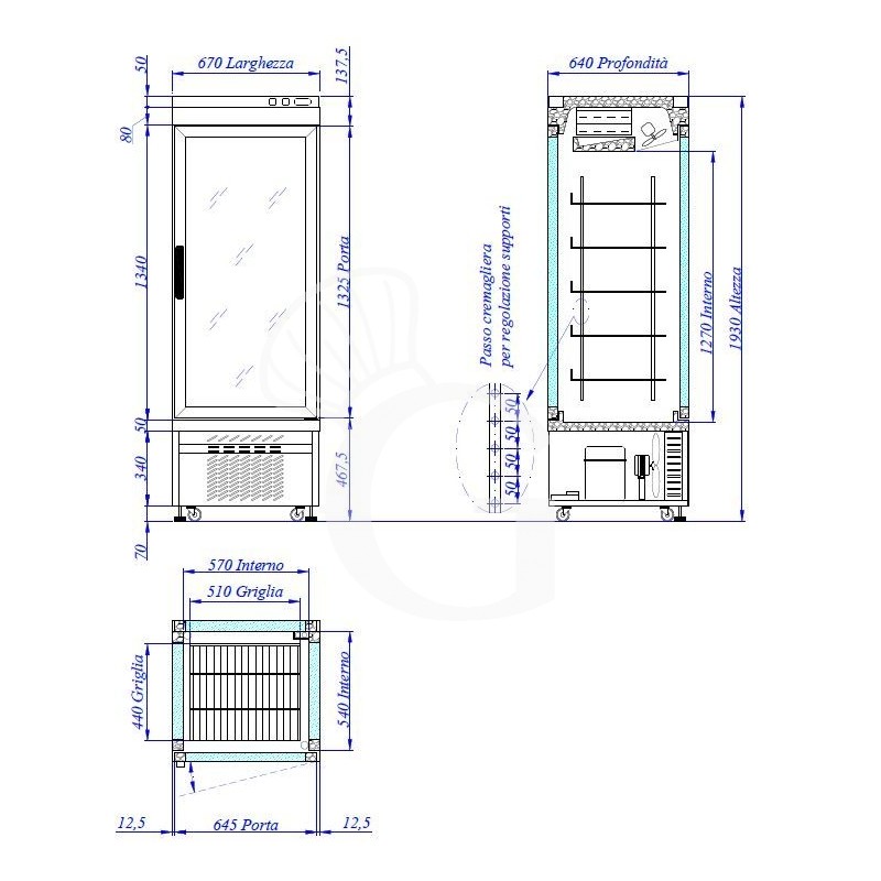 Espositore Refrigerato Pasticceria Ventilato 430 LT -25°C/+5°C 4 lati vetro
