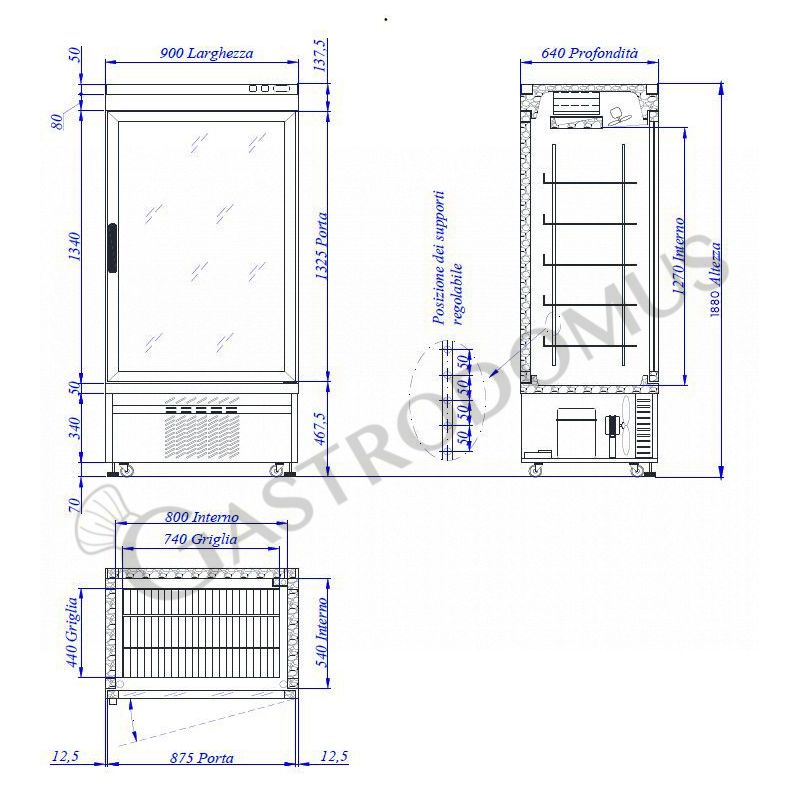 Espositore Refrigerato Pasticceria Statico 555 LT +2°C/+10°C 1 lato vetro