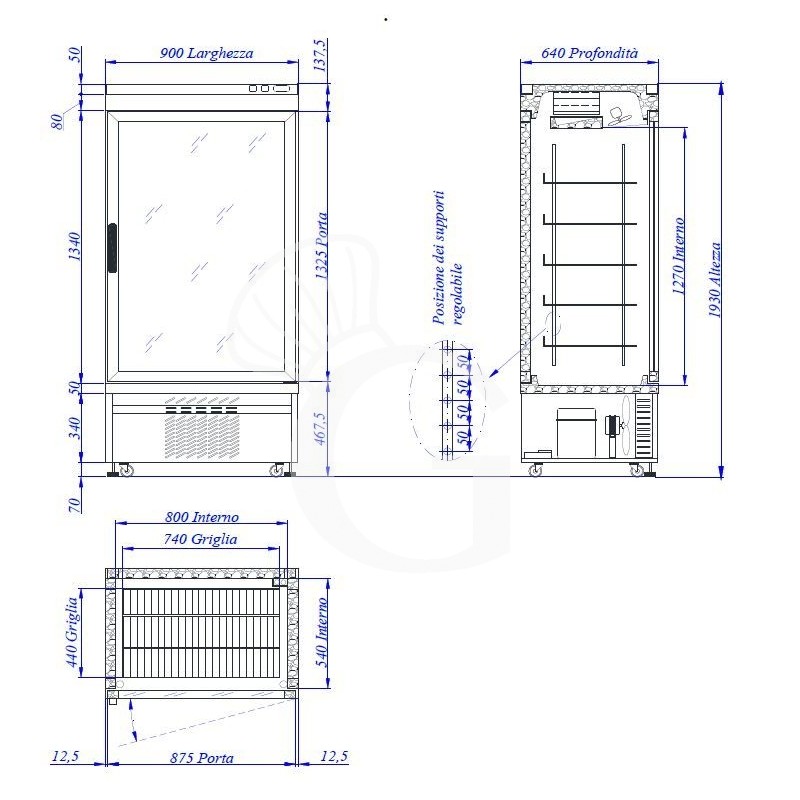 Espositore Refrigerato Ventilato Pasticceria 535 LT -5°C/+10°C 1 lato vetro