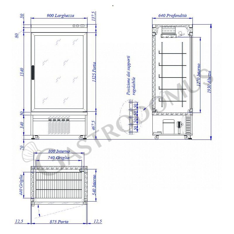 Espositore Refrigerato Pasticceria Ventilato 535 LT -25°C/+5°C 1 lato vetro