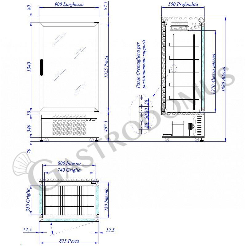 Espositore Refrigerato Pasticceria Statico 620 LT +2°C/+10°C 3 lati vetro