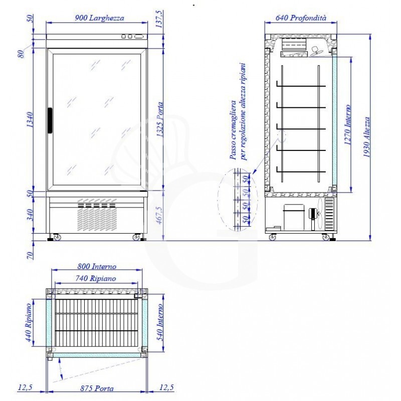 Espositore Refrigerato Pasticceria Ventilato 590 LT -25°C/+5°C 3 lati vetro