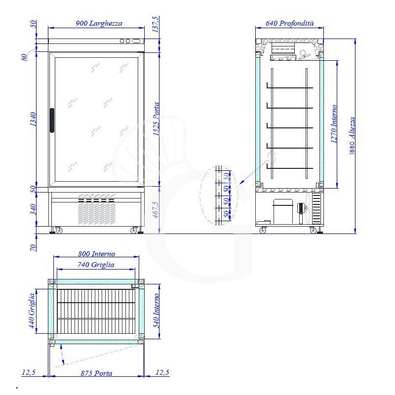 Espositore Refrigerato Pasticceria Statico 630 LT +2°C/+10°C 4 lati vetro