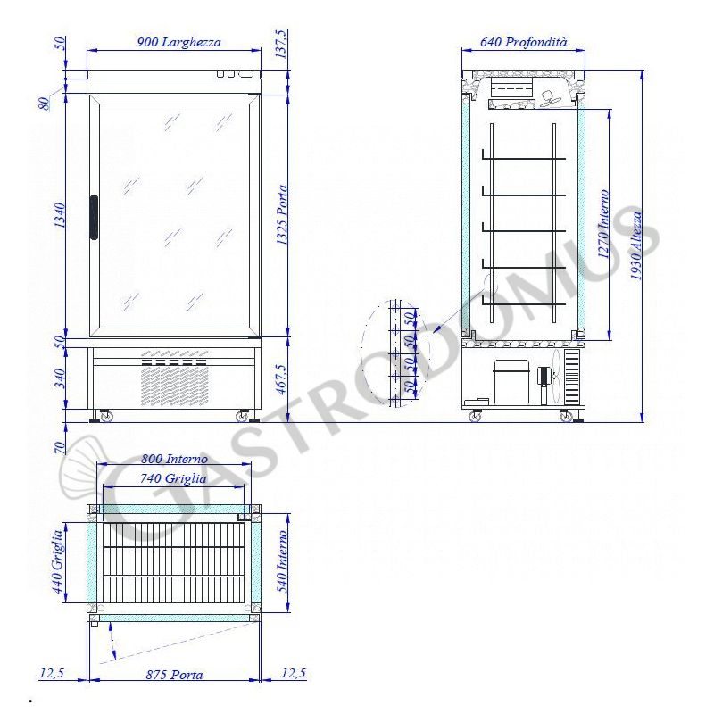 Espositore Refrigerato Pasticceria Ventilato 595 LT -5°C/+10°C 4 lati vetro