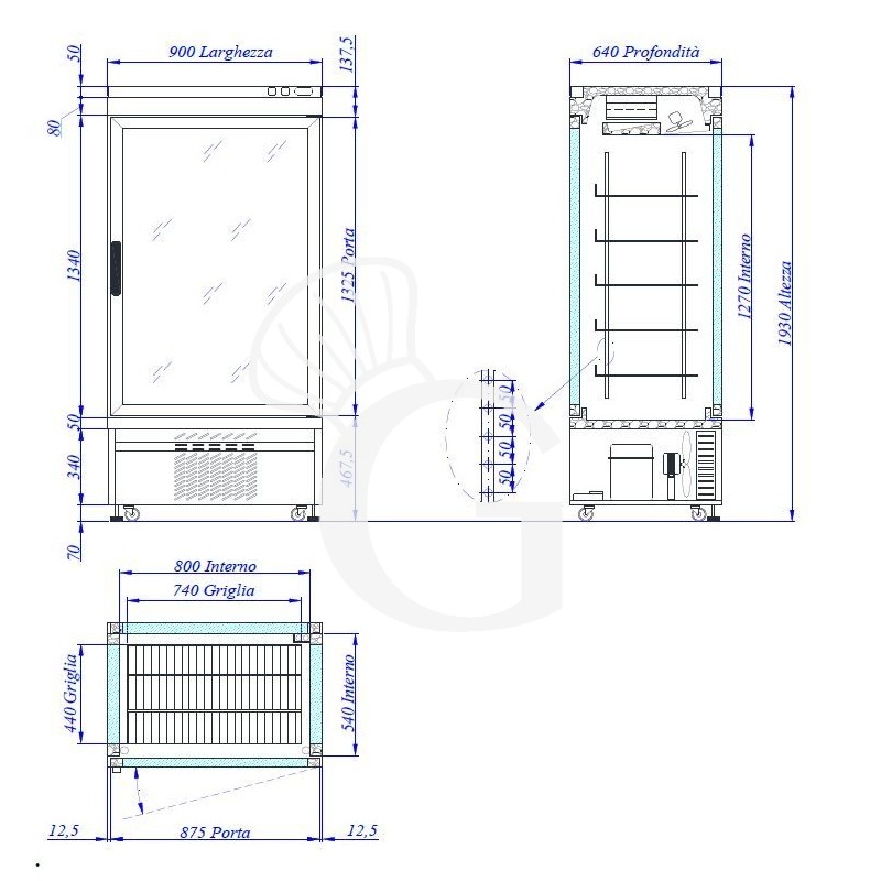 Espositore Refrigerato Pasticceria Ventilato 595 LT -25°C/+5°C 4 lati vetro