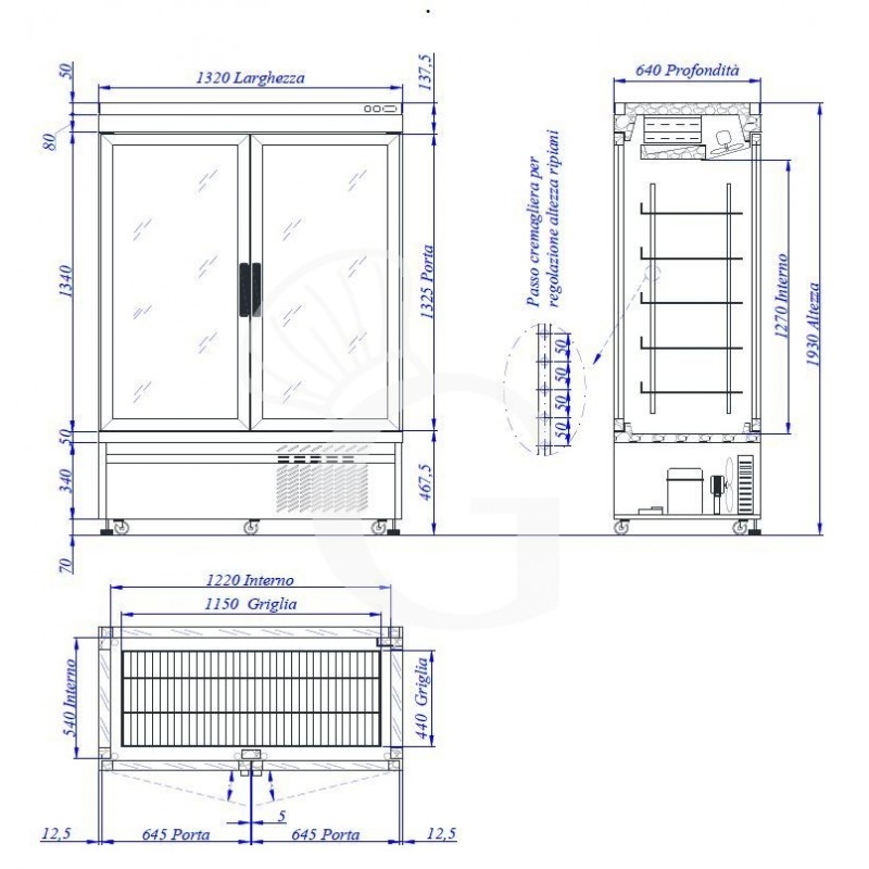 Espositore ventilato per pasticceria - 880 LT - temp -25°C/ +5°C - 2 porte