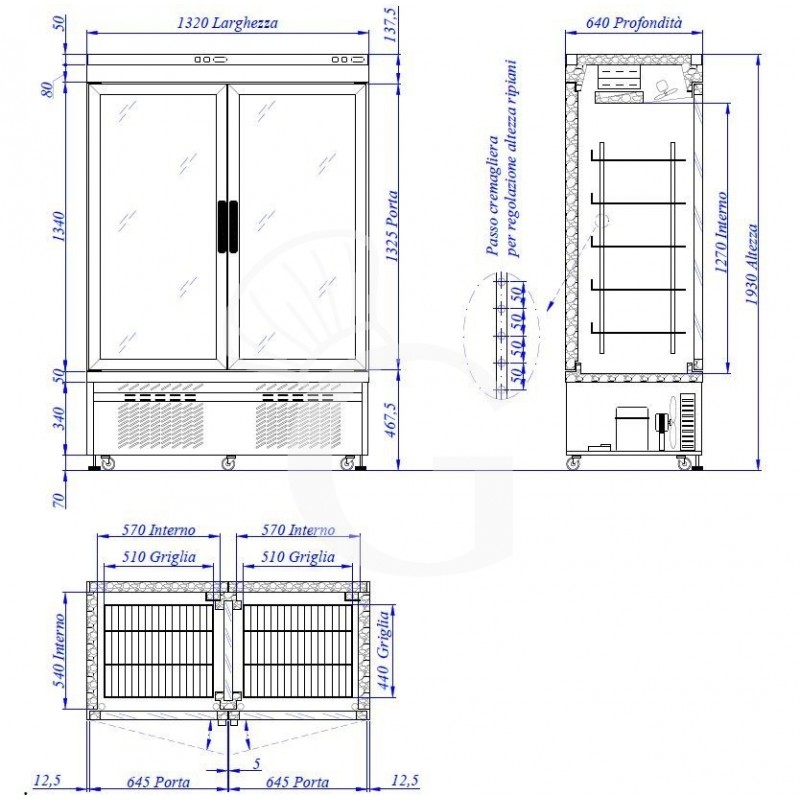 Espositore ventilato positivo per pasticceria - 1 lato vetro - capacità 810 LT