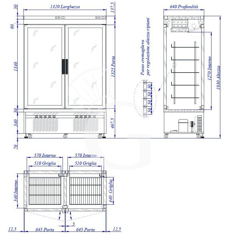 Espositore ventilato combinato per pasticceria - 4 lati vetro - capacità 880 LT