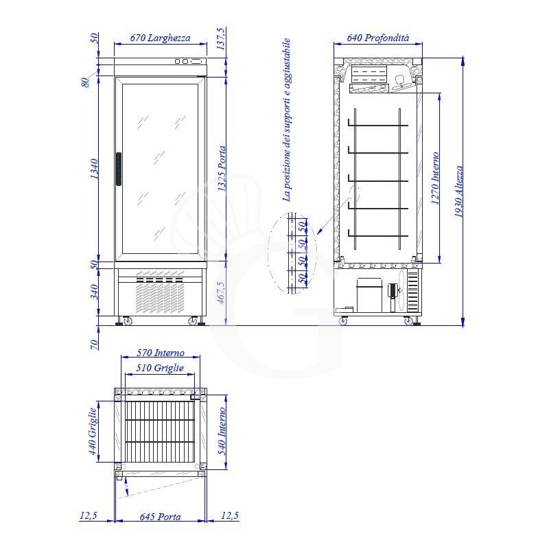 Espositore Refrigerato Pasticceria Ventilato 405 LT -5°C/+10°C 3 lati vetro