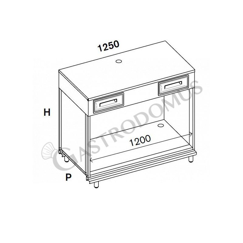 Banco per macchina caffè con top inox - L 1250 mm x P 550 mm x H 1140 mm