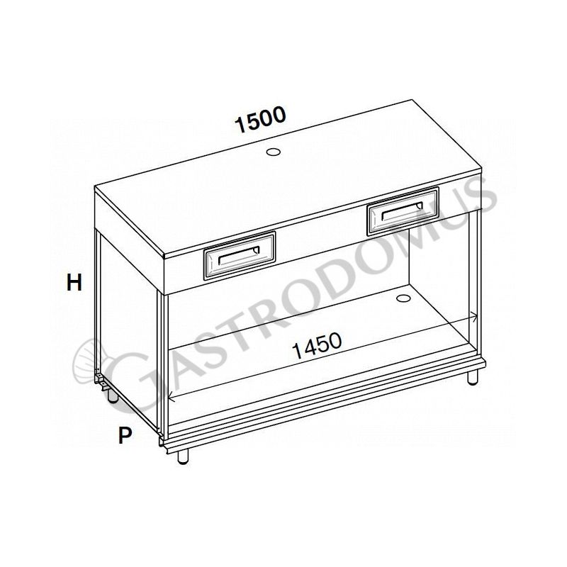 Banco per macchina caffè con top in acciaio - L 1500 mm x P 550 mm x H 1140 mm