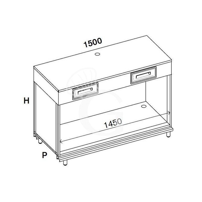 Banco per macchina caffè con top in acciaio - L 1500 mm x P 670 mm x H 1140 mm