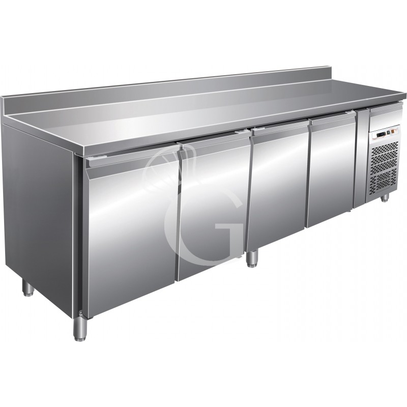 Tavolo frigo per gastronomia con alzatina, 4 porte, profondità 700 mm e temperatura - 18°/-22°C