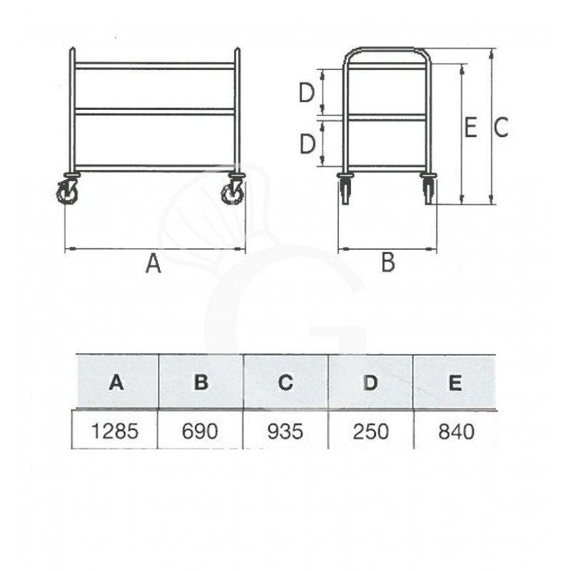 Carrello di servizio inox 3 piani 1085x590mm