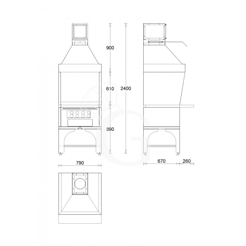 Barbecue modulare singolo alimentato a carbone vegetale - Lunghezza 790 mm