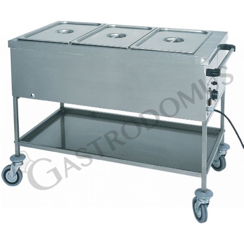 Carrello termico con resistenza a secco per 3 bacinelle GN1/1 - L 1170 mm x P 650 mm x H 850 mm Carrello termico con resistenza a secco per 3 bacinelle GN1/1 - L 1170 mm x P 650 mm x H 850 mm