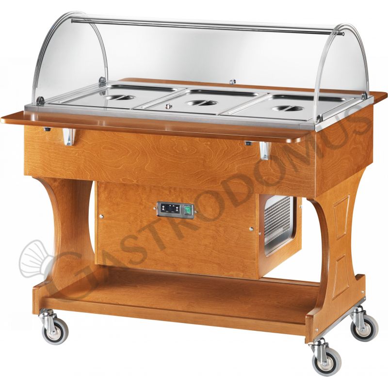 Carrello refrigerato in legno con cupola in plexiglass -5°C/+5°C - L 1110 mm x P 1120 mm x H 1250 mm, color noce