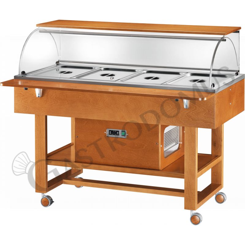 Carrello espositore refrigerato in legno con cupola in plexiglass +2°C/+10°C - L 1480 mm x P 1120 mm x H 1260 mm, color noce Carrello espositore refrigerato in legno con cupola in plexiglass +2°C/+10°C - L 1480 mm x P 1120 mm x H 1260 mm, color noce
