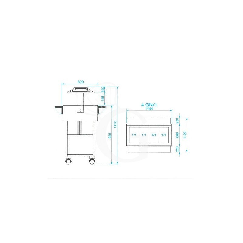 Scheda tecnica espositore refrigerato in legno con cupola +2°C/+10°C - L 1480 mm x P 1120 mm x H 1410 mm