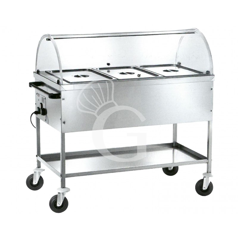Carrello termico bagnomaria per 3 bacinelle GN1/1 - L 1170 mm x P 670 mm x H 1140 mm