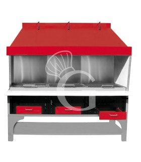 Barbecue modulare triplo alimentato a carbone vegetale - Lunghezza 2200 mm