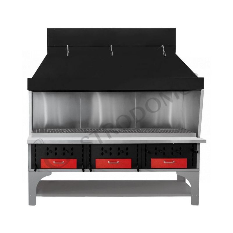 Barbecue modulare triplo alimentato a carbone vegetale - Lunghezza 2200 mm