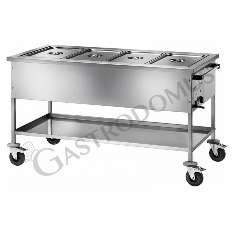 Carrello termico bagnomaria per 4 bacinelle GN1/1 - L 1480 mm x P 650 mm x H 850 mm Carrello termico bagnomaria per 4 bacinelle GN1/1 - L 1480 mm x P 650 mm x H 850 mm