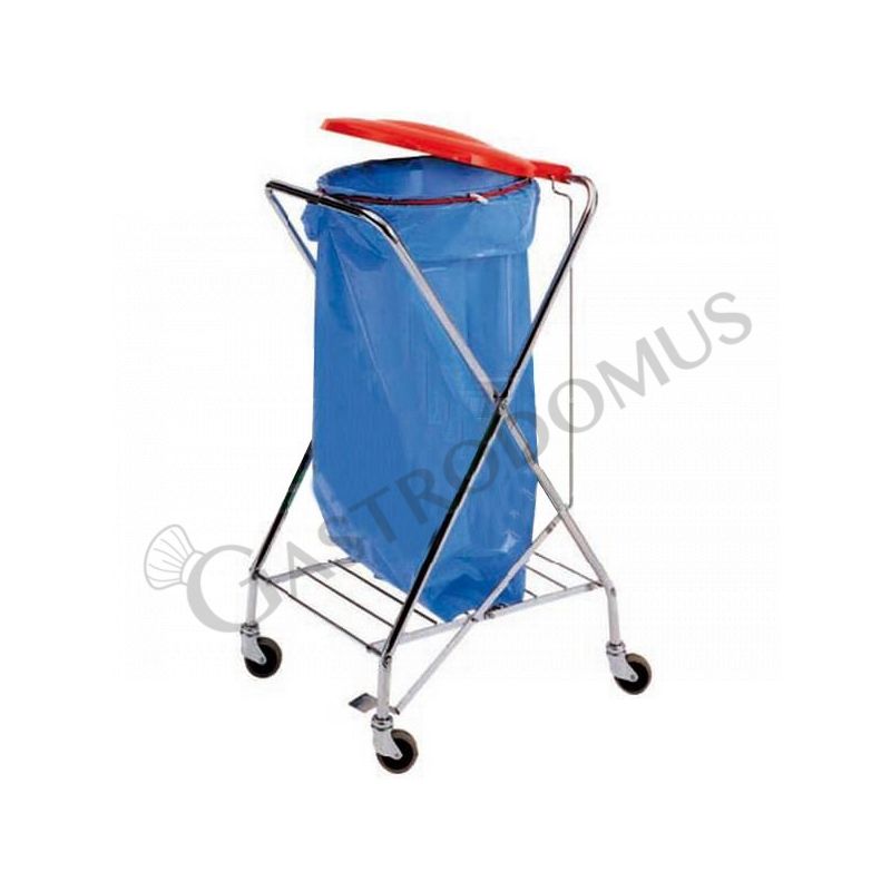 Carrello portasacco cromato a forma di X con pedale L 580 mm x P 560 mm x H 1020 mm Carrello portasacco cromato a forma di X con pedale L 580 mm x P 560 mm x H 1020 mm