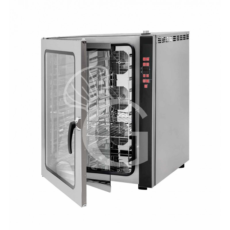 Forno elettrico a convezione per pasticceria con umidificatore, trifase, comandi digitali, 10 teglie 600X400 mm