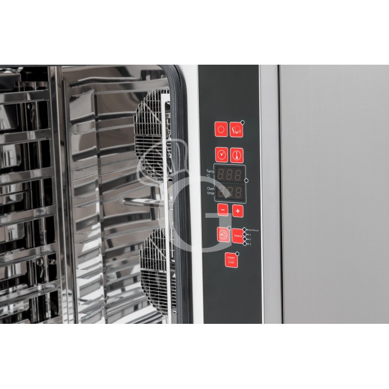 Forno elettrico a convezione per pasticceria con umidificatore, trifase, comandi digitali, 10 teglie 600X400 mm