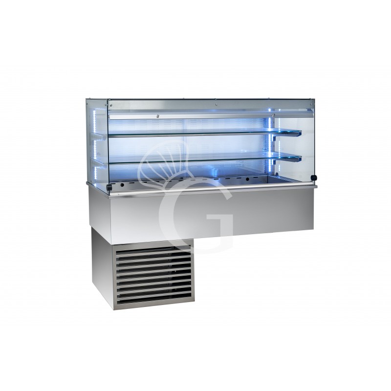 Vetrina refrigerata ventilata cubica 2 ripiani con tendina lato cliente  - Lunghezza 810 mm