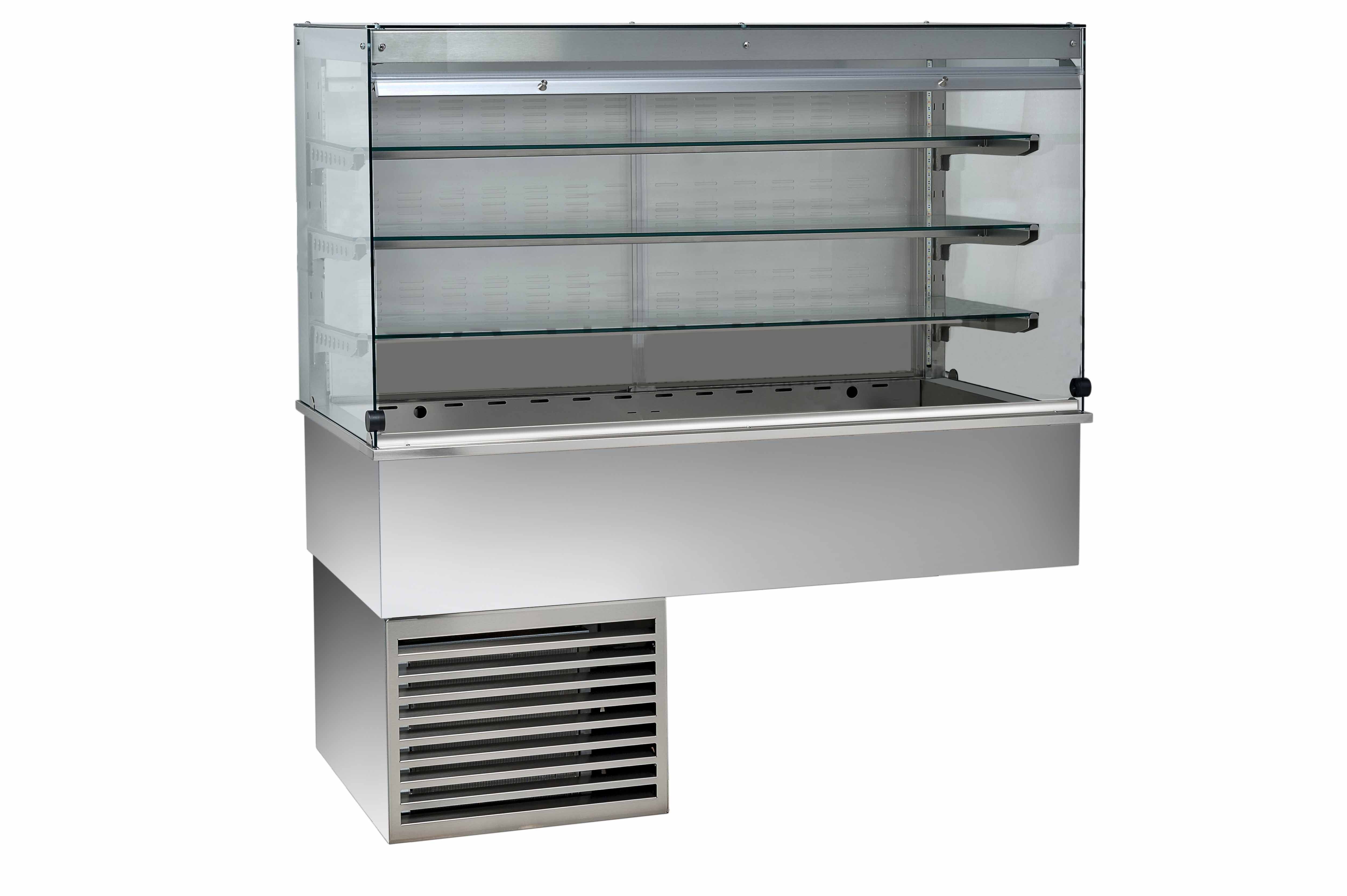 Vetrina refrigerata ventilata cubica 3 ripiani con tendina lato cliente  - Lunghezza 1135 mm