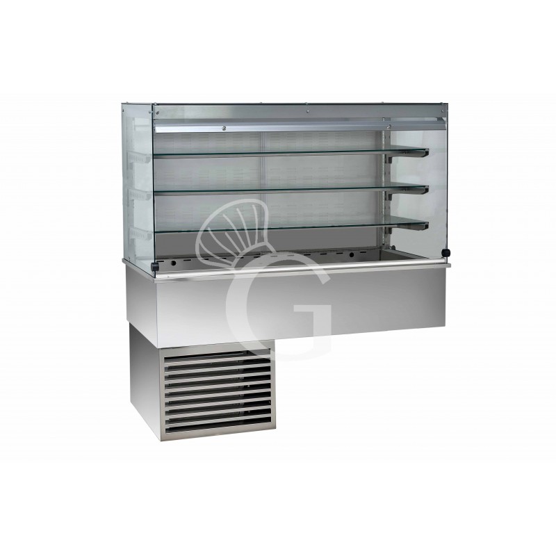 Vetrina refrigerata ventilata cubica 3 ripiani con tendina lato cliente - Lunghezza 1460 mm Vetrina refrigerata ventilata cubica 3 ripiani con tendina lato cliente - Lunghezza 1460 mm