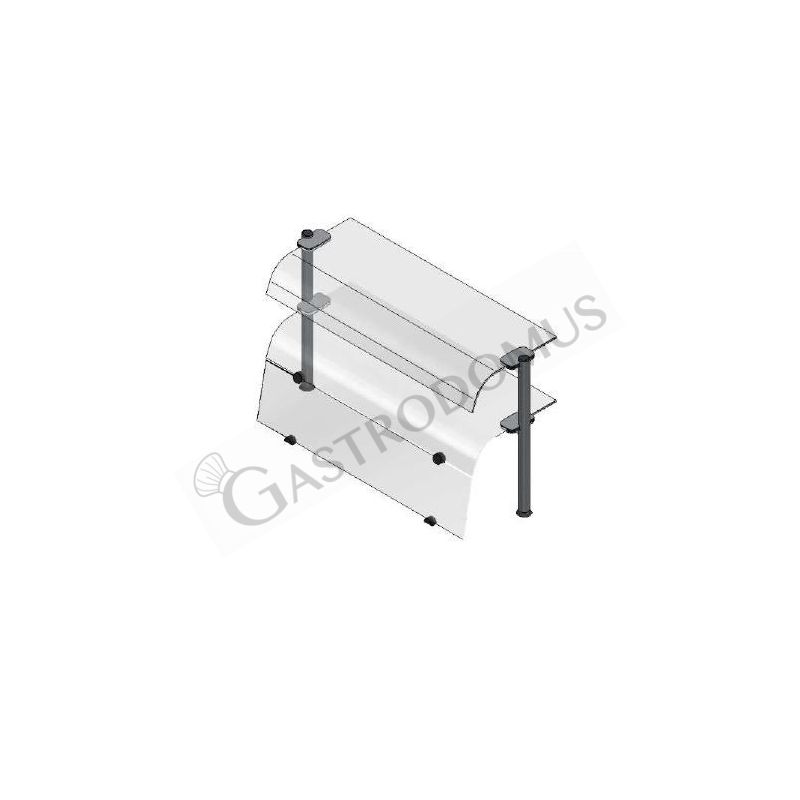 Sovrastruttura a 2 piani con vetri curvi e chiusura frontale L 1120 x P 480 x H 655 mm Sovrastruttura a 2 piani con vetri curvi e chiusura frontale L 1120 x P 480 x H 655 mm