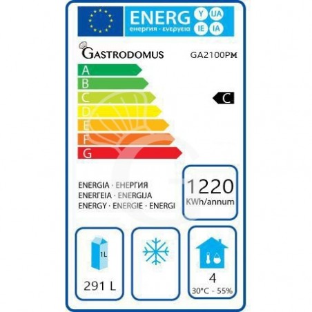 Etichetta energetica-Tavolo Refrigerato Pasticceria 2 porte Prof. 800 mm -2°C/+8°C piano in granito classe energetica C Etichetta energetica-Tavolo Refrigerato Pasticceria 2 porte Prof. 800 mm -2°C/+8°C piano in granito classe energetica C