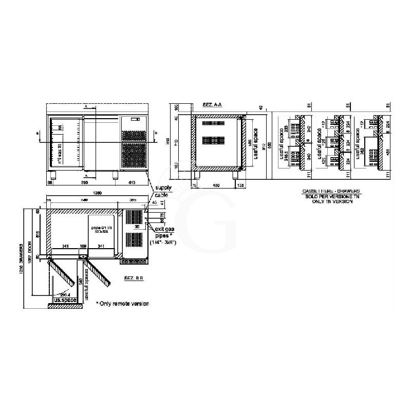 Tavolo frigo - 2 porte - Prof. 700 mm - temperatura -18°C/-22°C