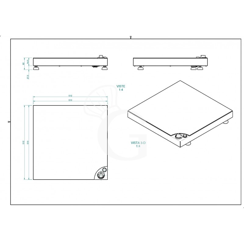 Disegno tecnico piano di mantenimento in vetroceramica da appoggio