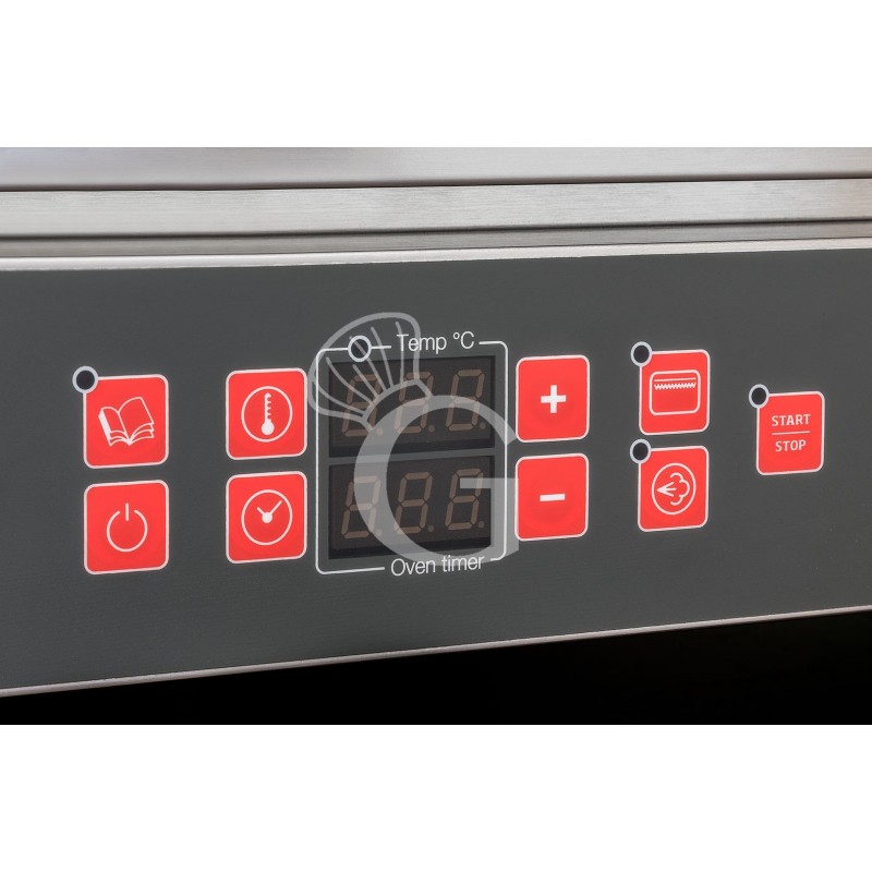 Forno elettrico a convezione per brioches, umidificatore e grill, porta ribalta, comandi digitali, 4 teglie GN 1/1 530x325 mm