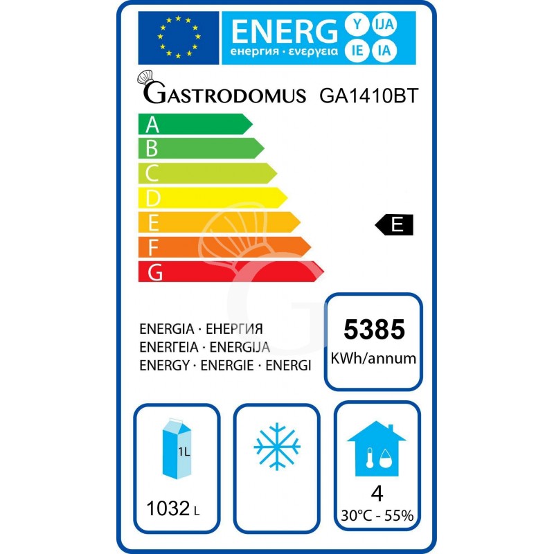Scheda energetica armadio refrigerato ventilato - temperatura -18°C/-22°C - capacità 1333 LT